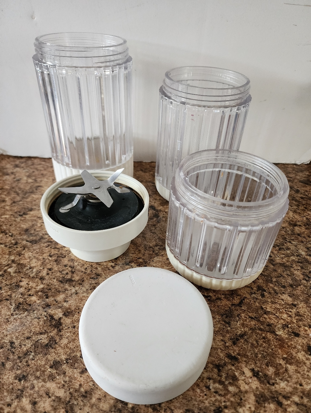 Clear and White Compact Blender Jar Set with Blade Attachment